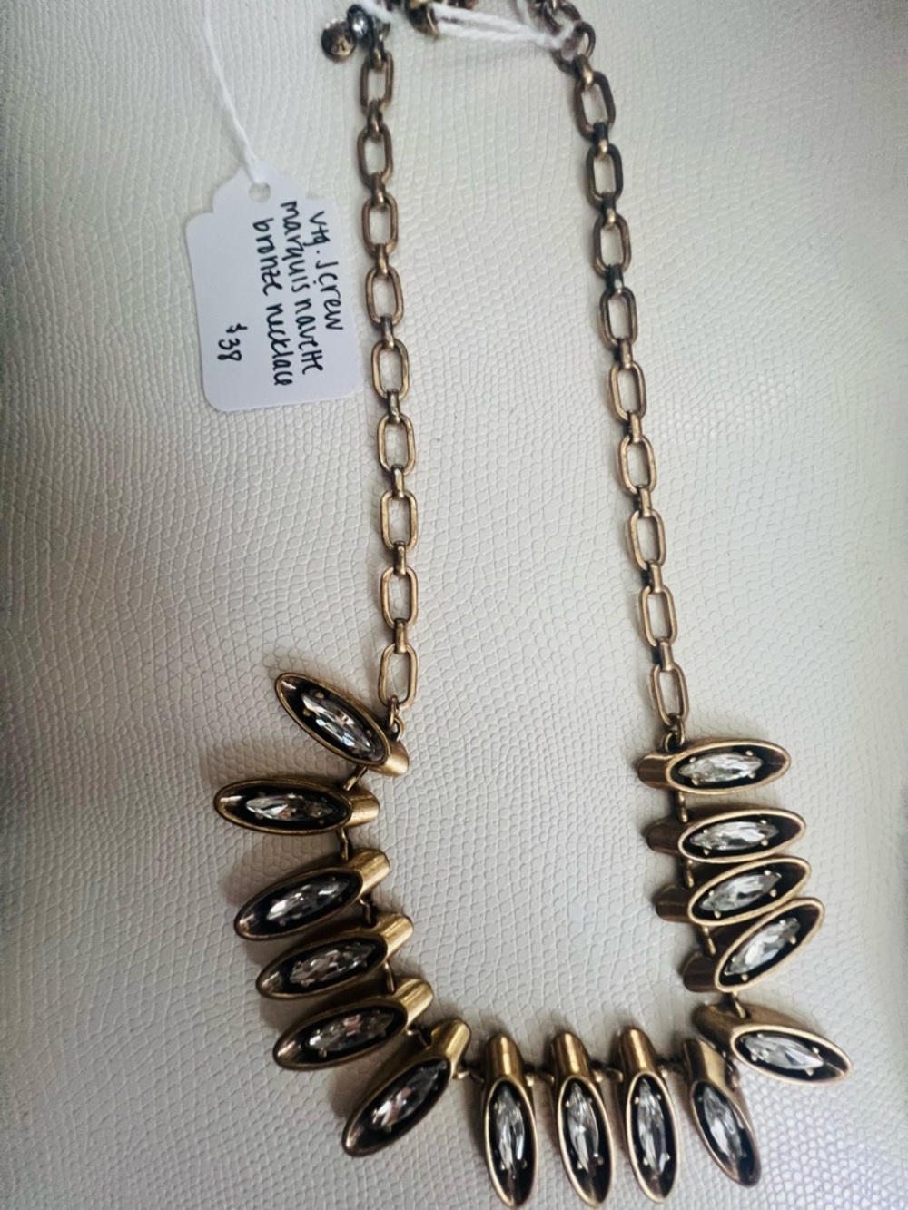 Vintage J. Crew Gold Marquise Crystal Statement Necklace - Gold